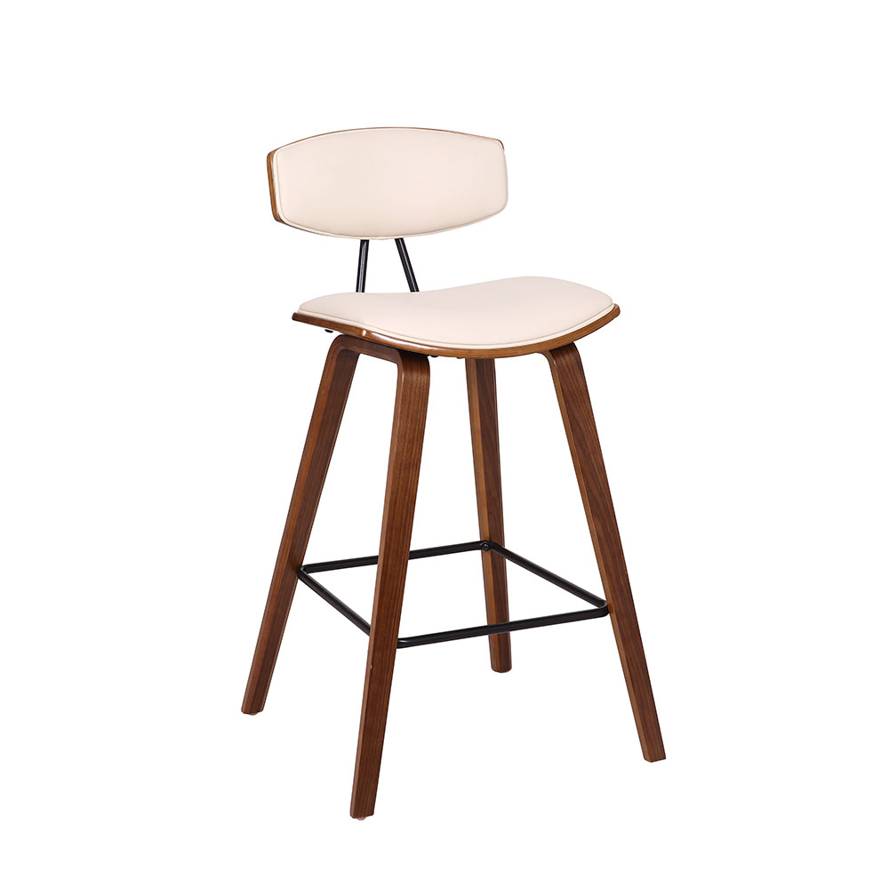 Wooden and cream colored barstool.