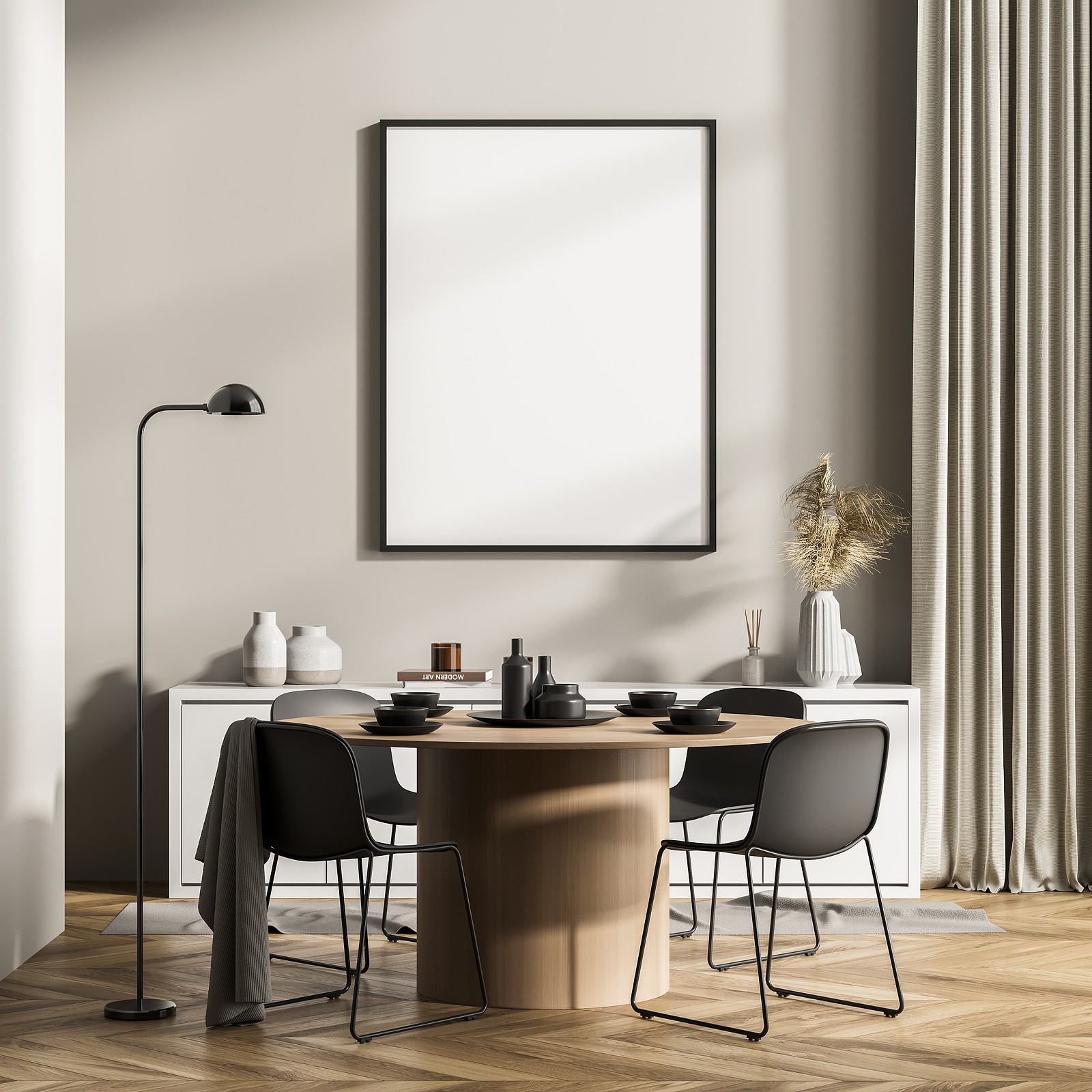 modern dining set with plain decorations
