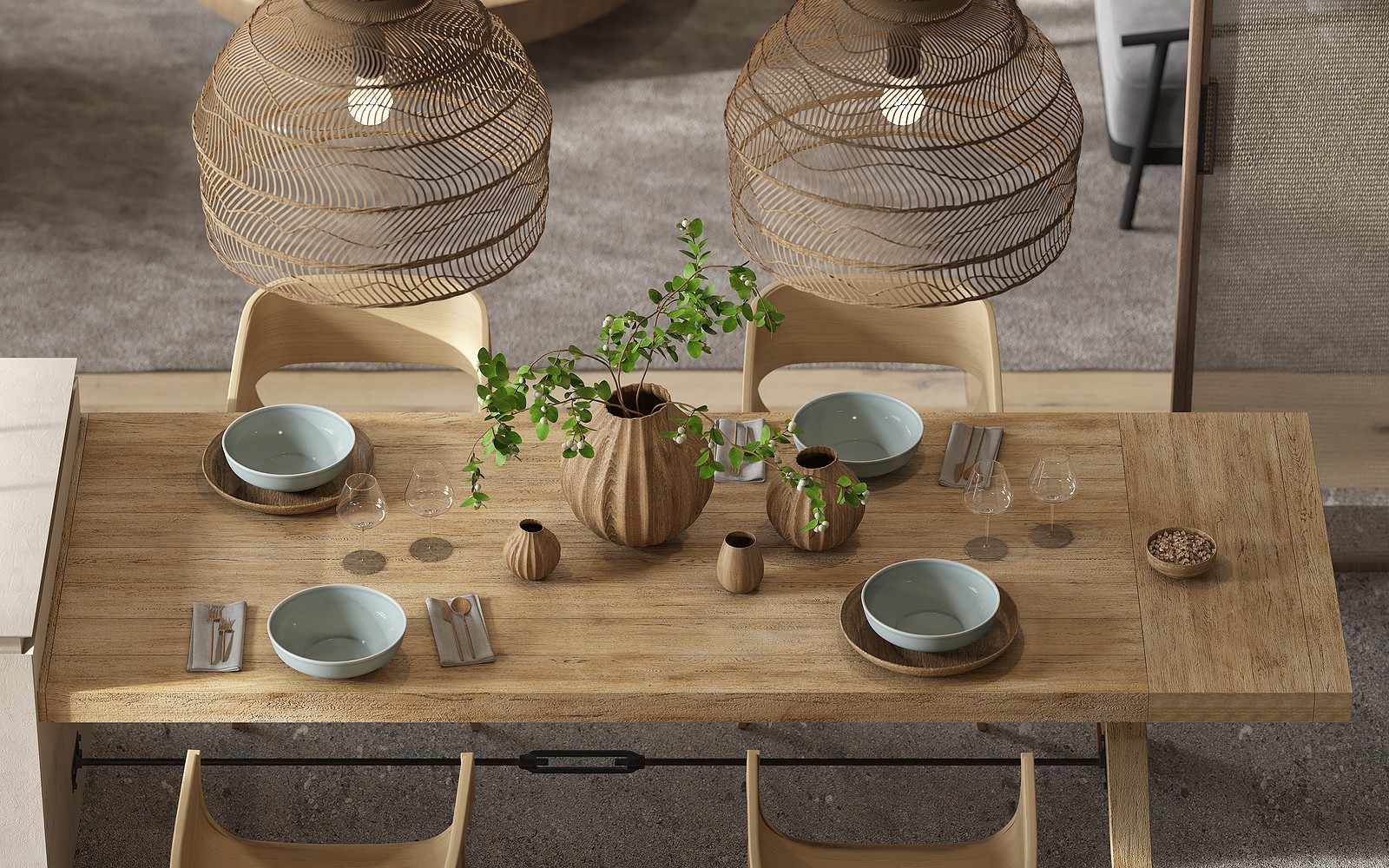 dining table set with a modern yet rustic feel