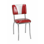 Regal Seating 513V Dining Chair A retro-style chair featuring a red and silver color scheme with a chrome metal frame.
