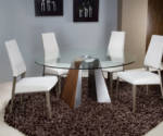 Elite Modern Hyper Dining Table Set Round glass dining table and white chairs.