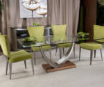 Elite Modern Tangent-Dining Set Rectangular glass top dining table and chairs.