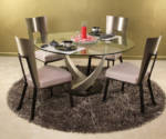 Elite Modern Tangent Dining Table Set Round glass dining table and chairs.