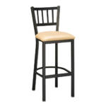 Regal Seating 1309 Barstool A tall bar stool featuring a black metal frame and a light beige cushioned seat, suitable for counter or bar use.