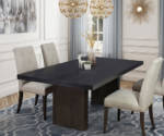 Saloom Prima Dining Table Set Dark wood rectangular dining table with grey upholstered chairs.