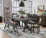 Saloom Quincy Dining Set Dark wood rectangular dining table with upholstered dark wood chairs.