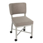 Wesley Allen - Miami Dining Chair Mobile metal and grey upholstered rolling chair.